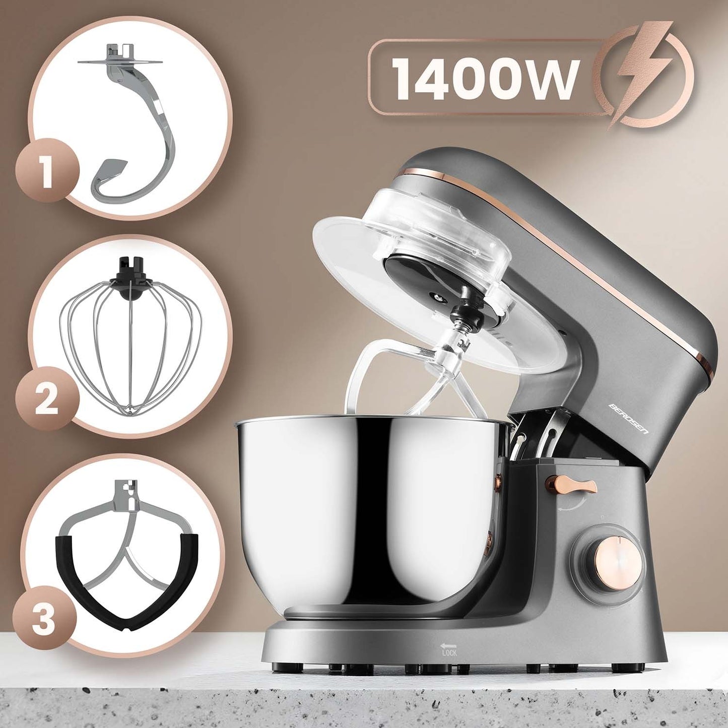 Planetary Stand Mixer 3-in-1, 6L, 1400W, Copper Motor