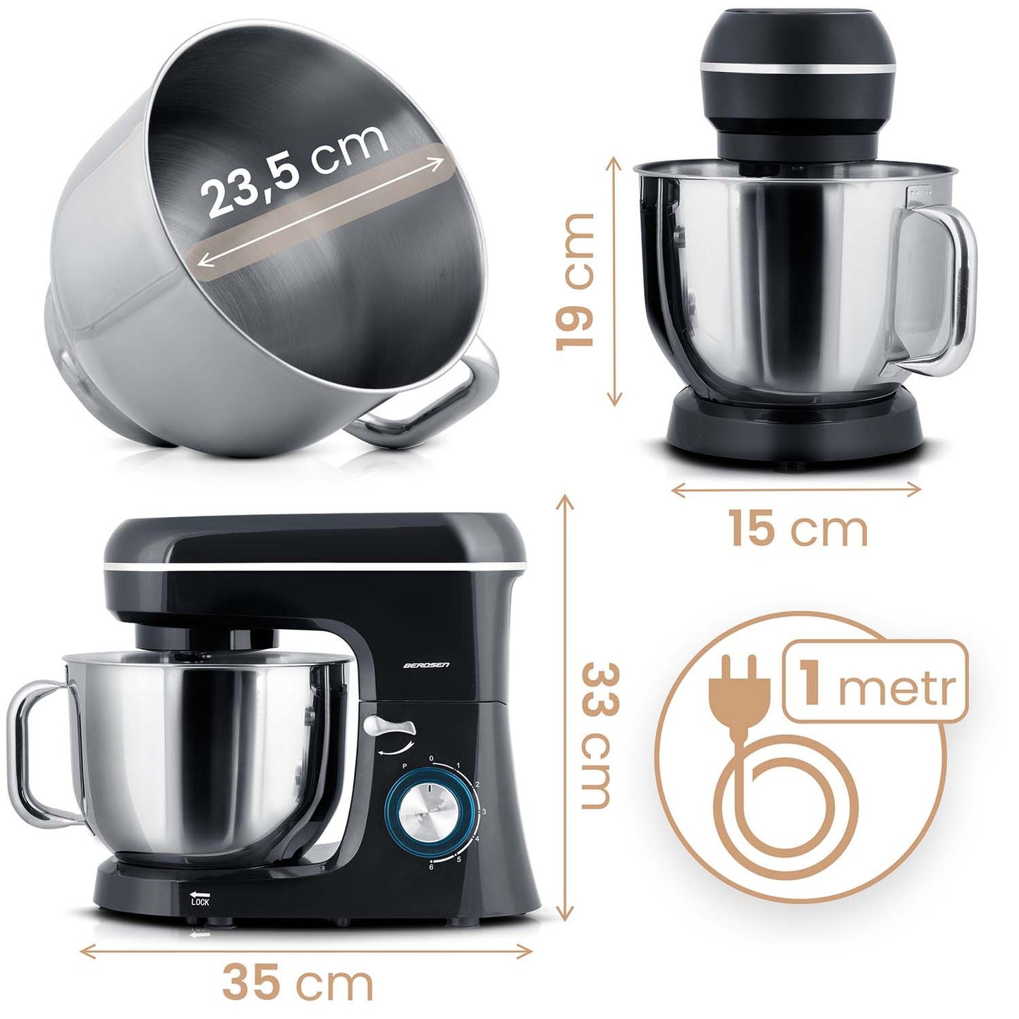 Planetary Stand Mixer 3-in-1, 6L, 1400W, Copper Motor