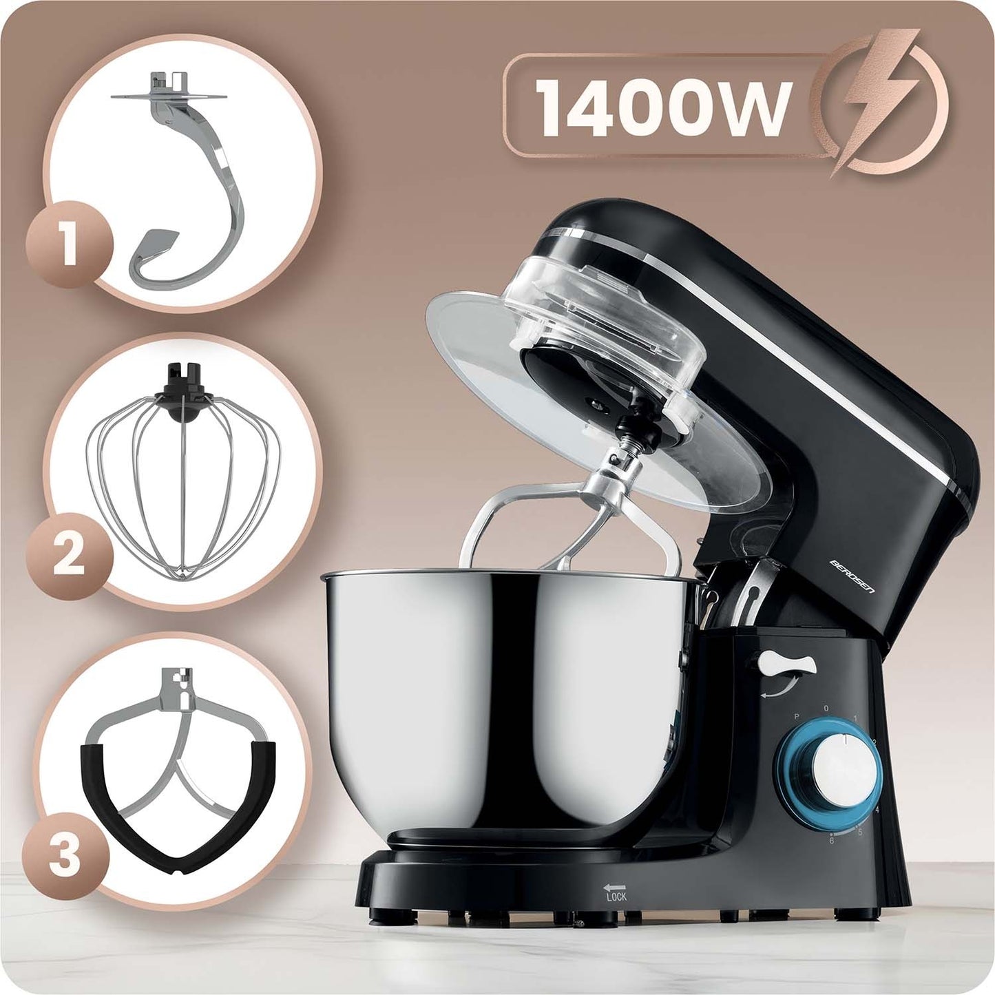 Planetary Stand Mixer 3-in-1, 6L, 1400W, Copper Motor