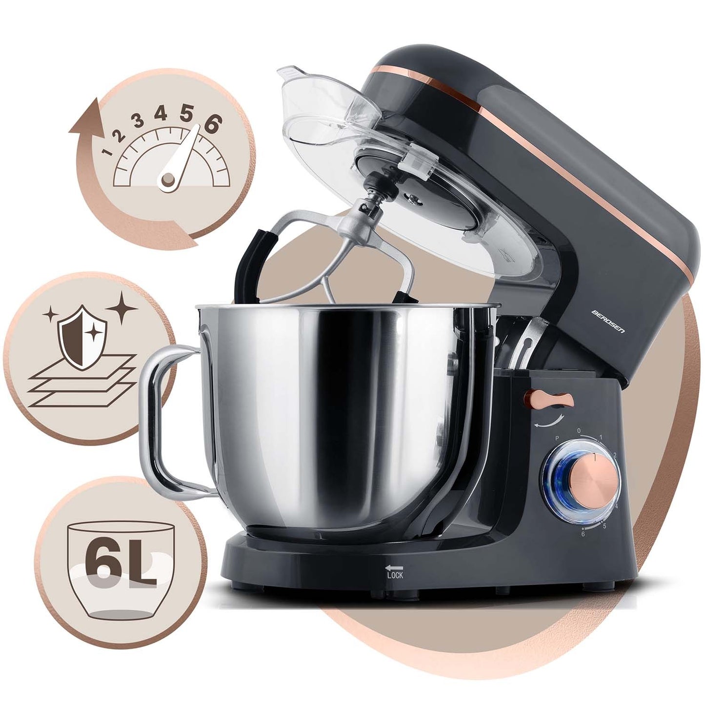 Planetary Stand Mixer 3-in-1, 6L, 1400W, Stainless Steel