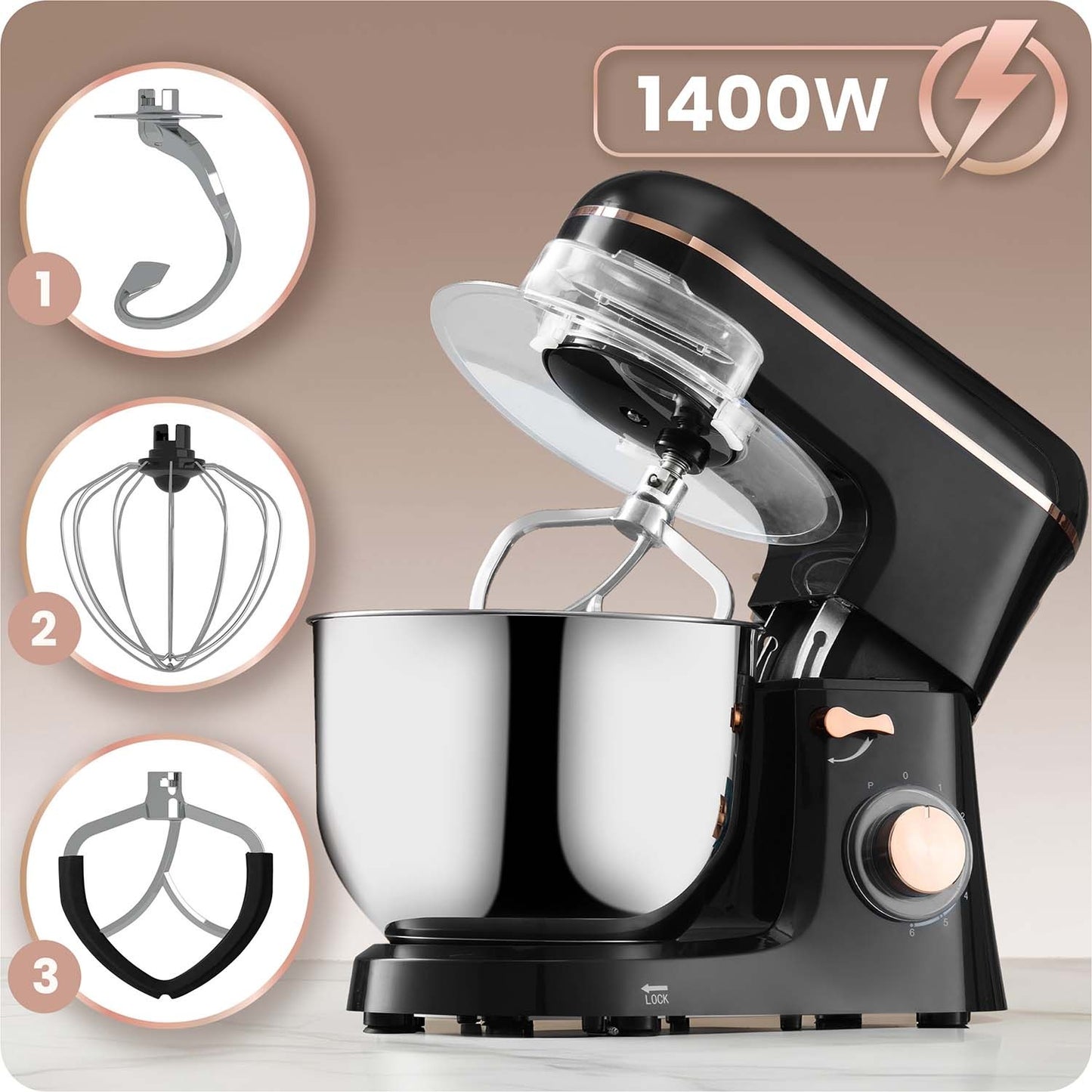 Planetary Stand Mixer 3-in-1, 6L, 1400W, Stainless Steel