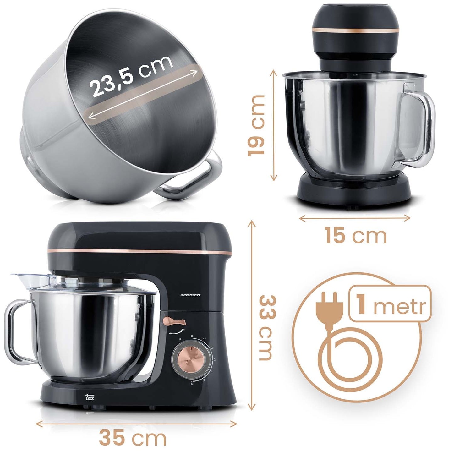 Planetary Stand Mixer 3-in-1, 6L, 1400W, Stainless Steel