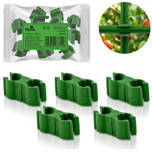Plant Stake Connectors 11mm, Green, Pack of 10