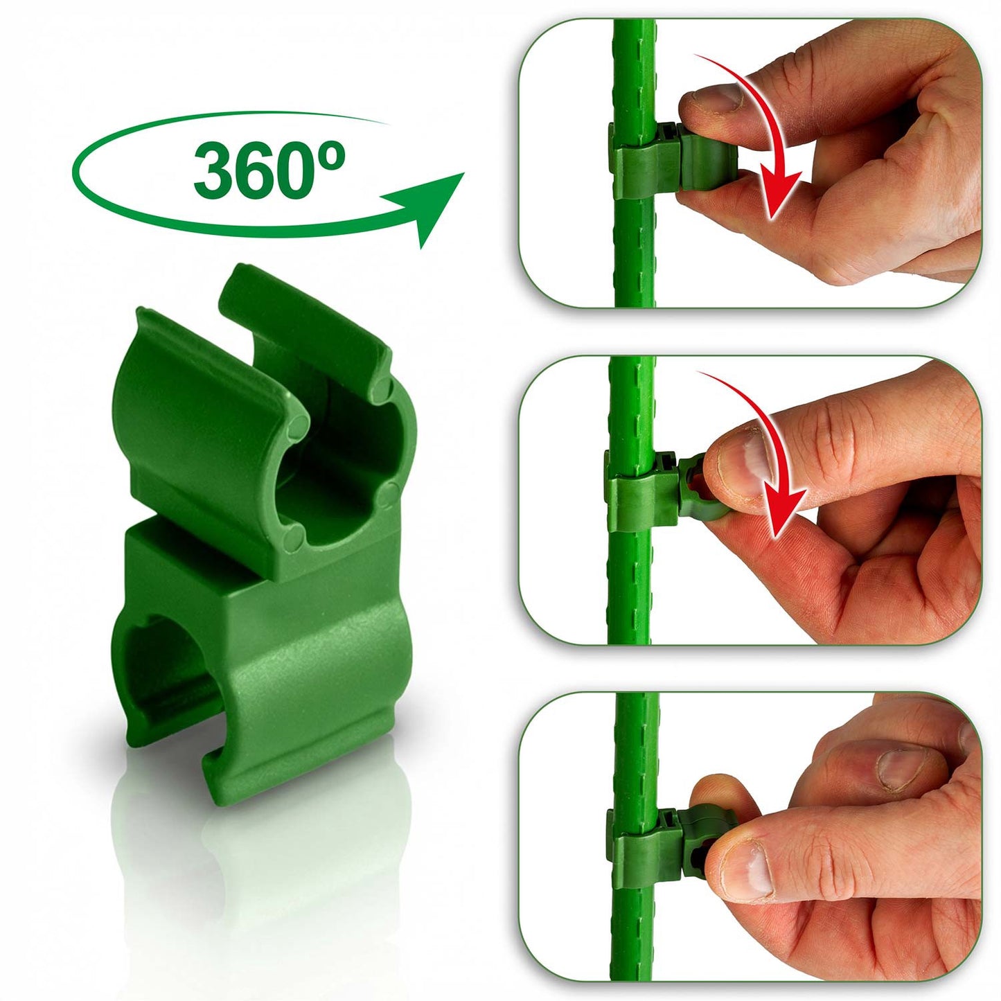Plant Stake Connectors 11mm, Green, Pack of 10