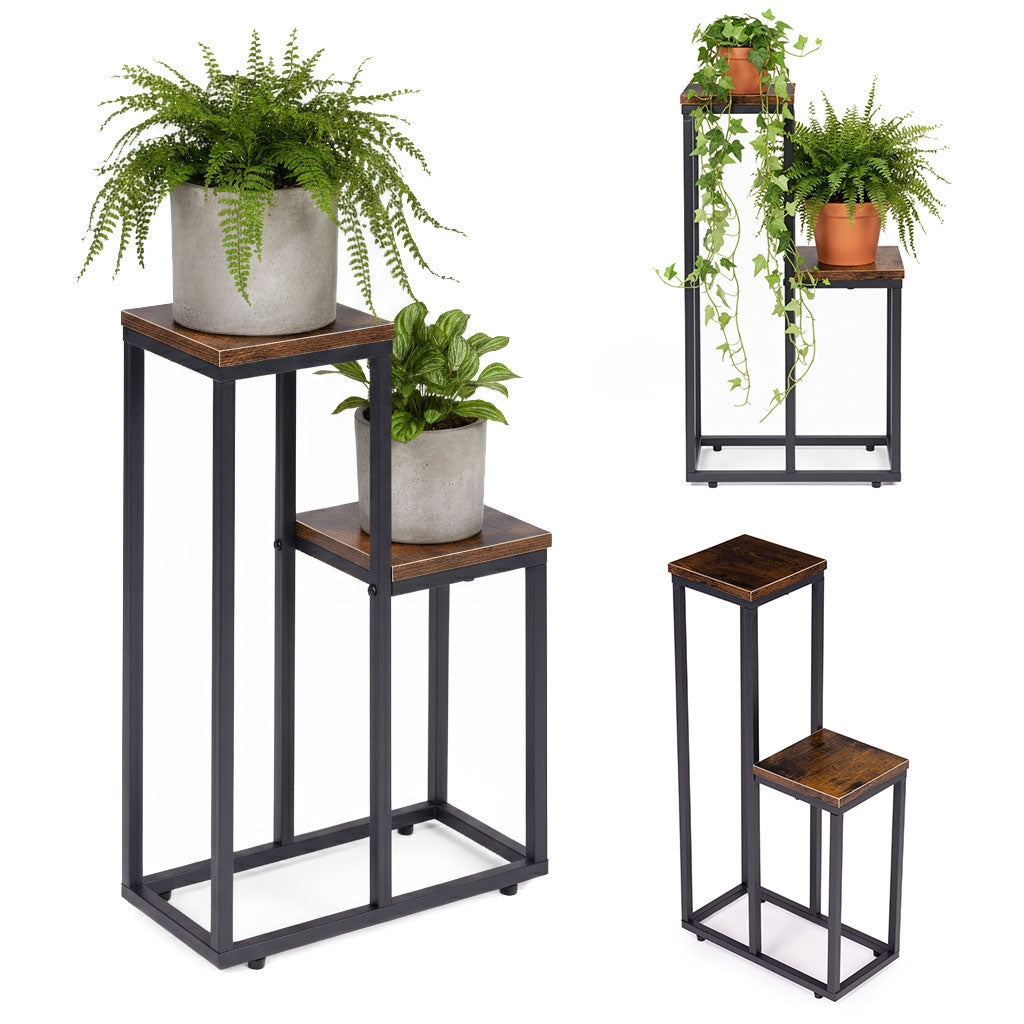 Plant Stand with 2 Shelves, Steel Frame, Anti-Slip Feet