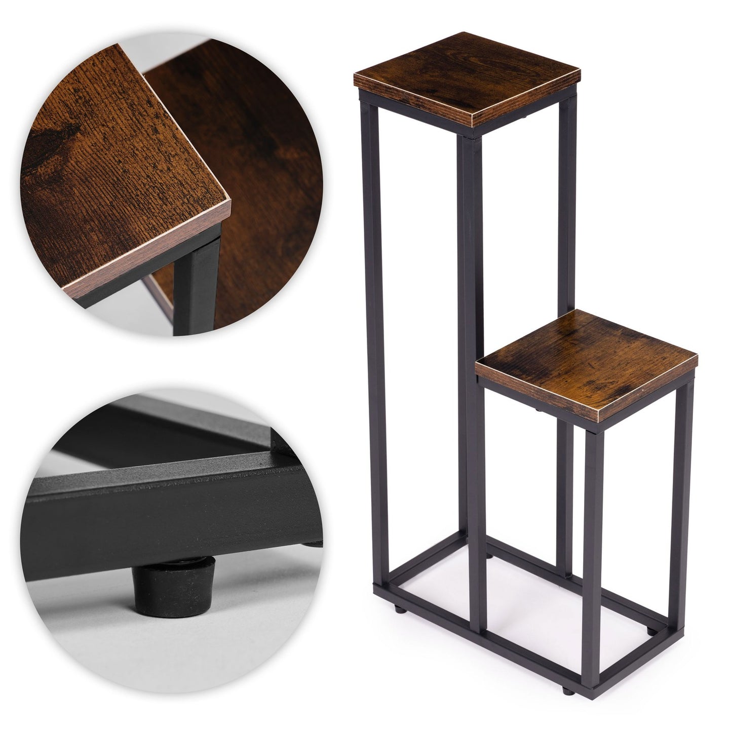 Plant Stand with 2 Shelves, Steel Frame, Anti-Slip Feet