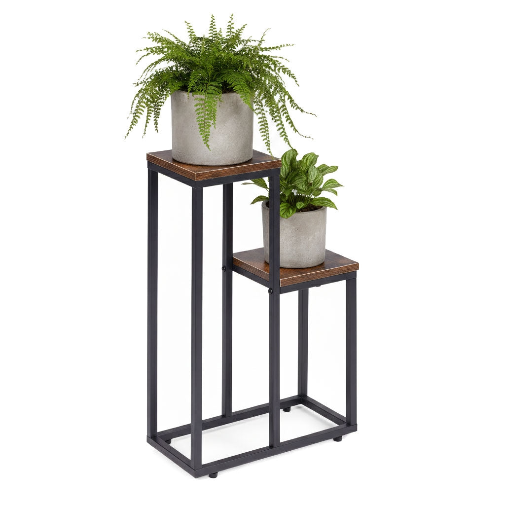 Plant Stand with 2 Shelves, Steel Frame, Anti-Slip Feet