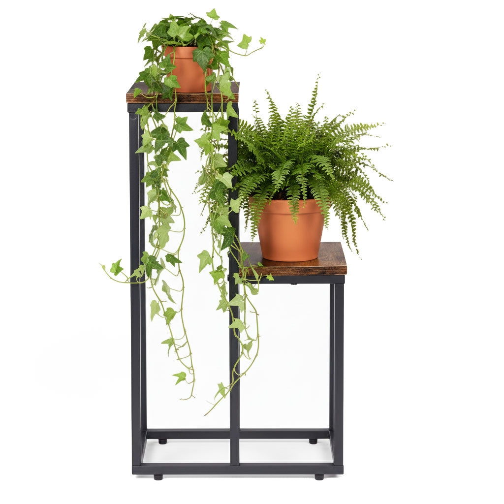 Plant Stand with 2 Shelves, Steel Frame, Anti-Slip Feet