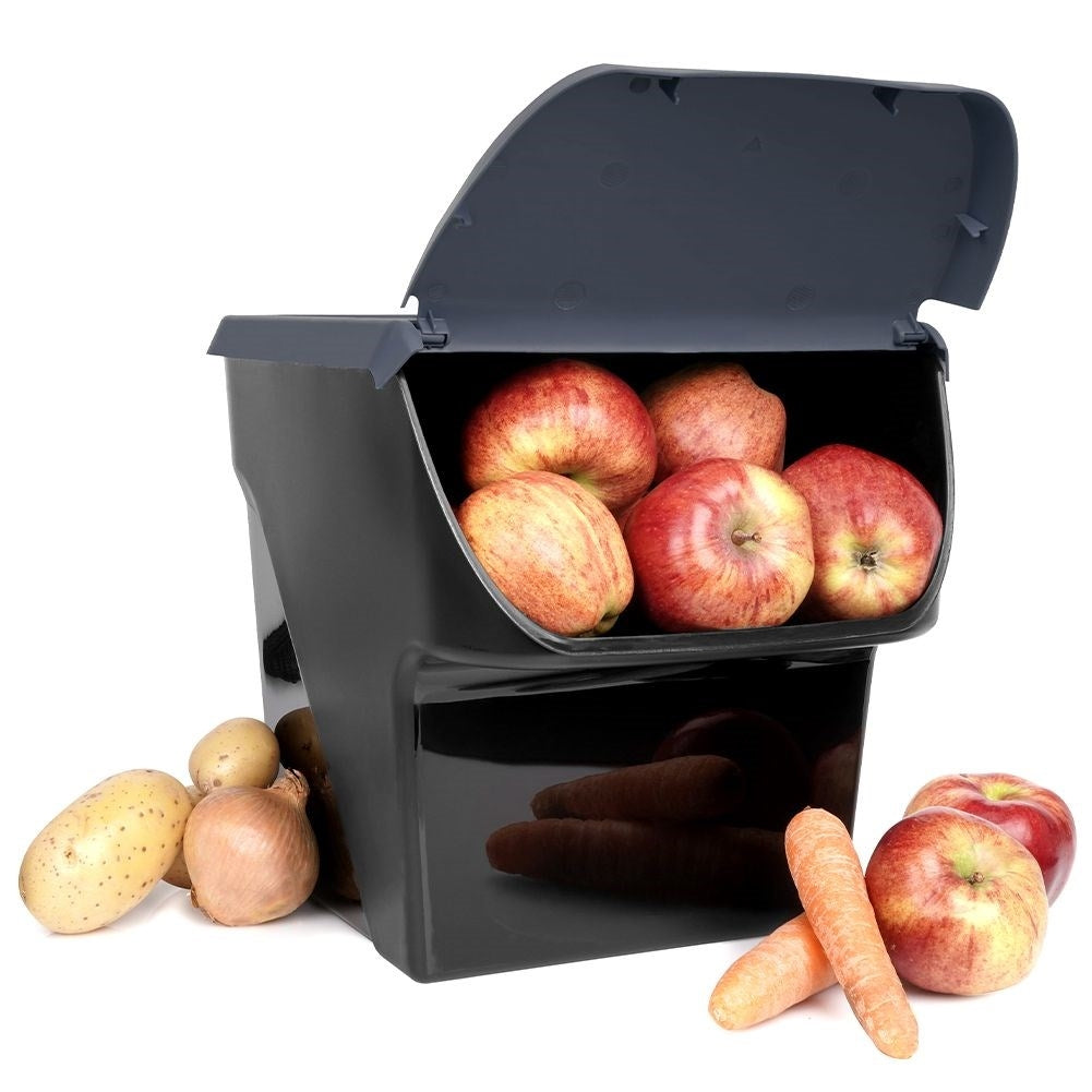 Plastic container with opening lid for fruit and vegetables
