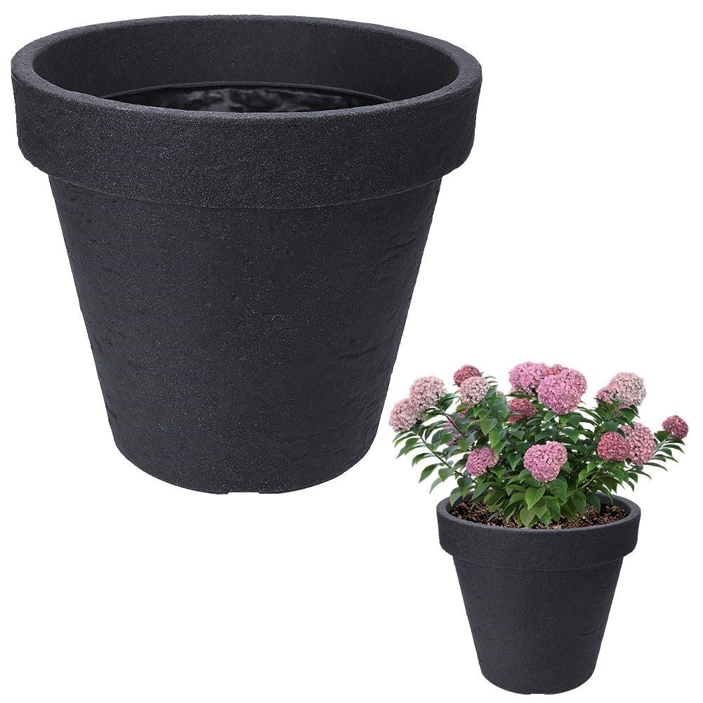 Plastic flower pot in stone imitation, anthracite, height 35 cm