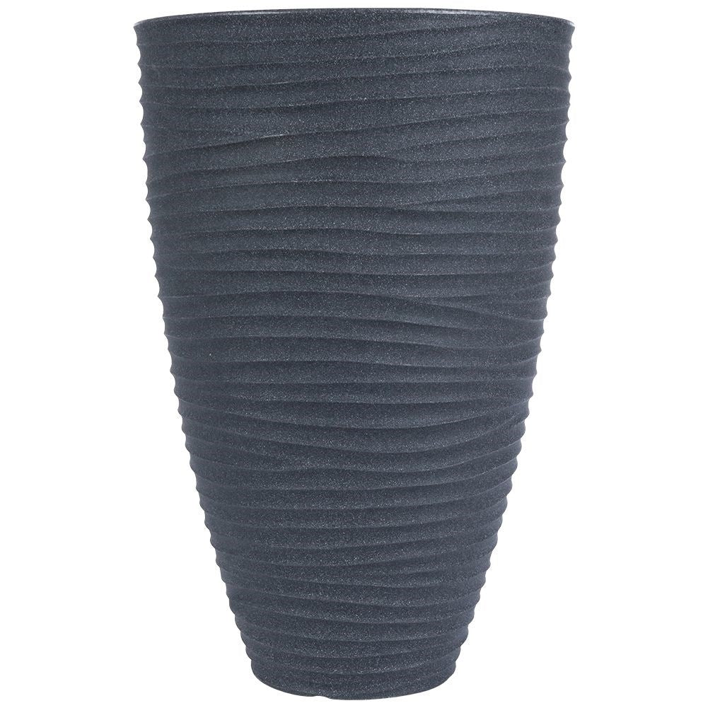 Plastic flower pot in stone imitation, graphite, weatherproof