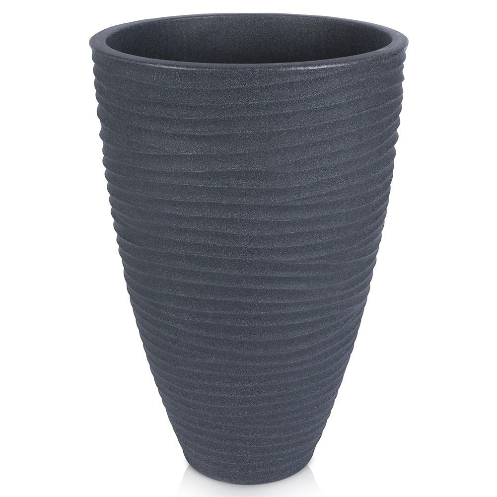 Plastic flower pot in stone imitation, graphite, weatherproof