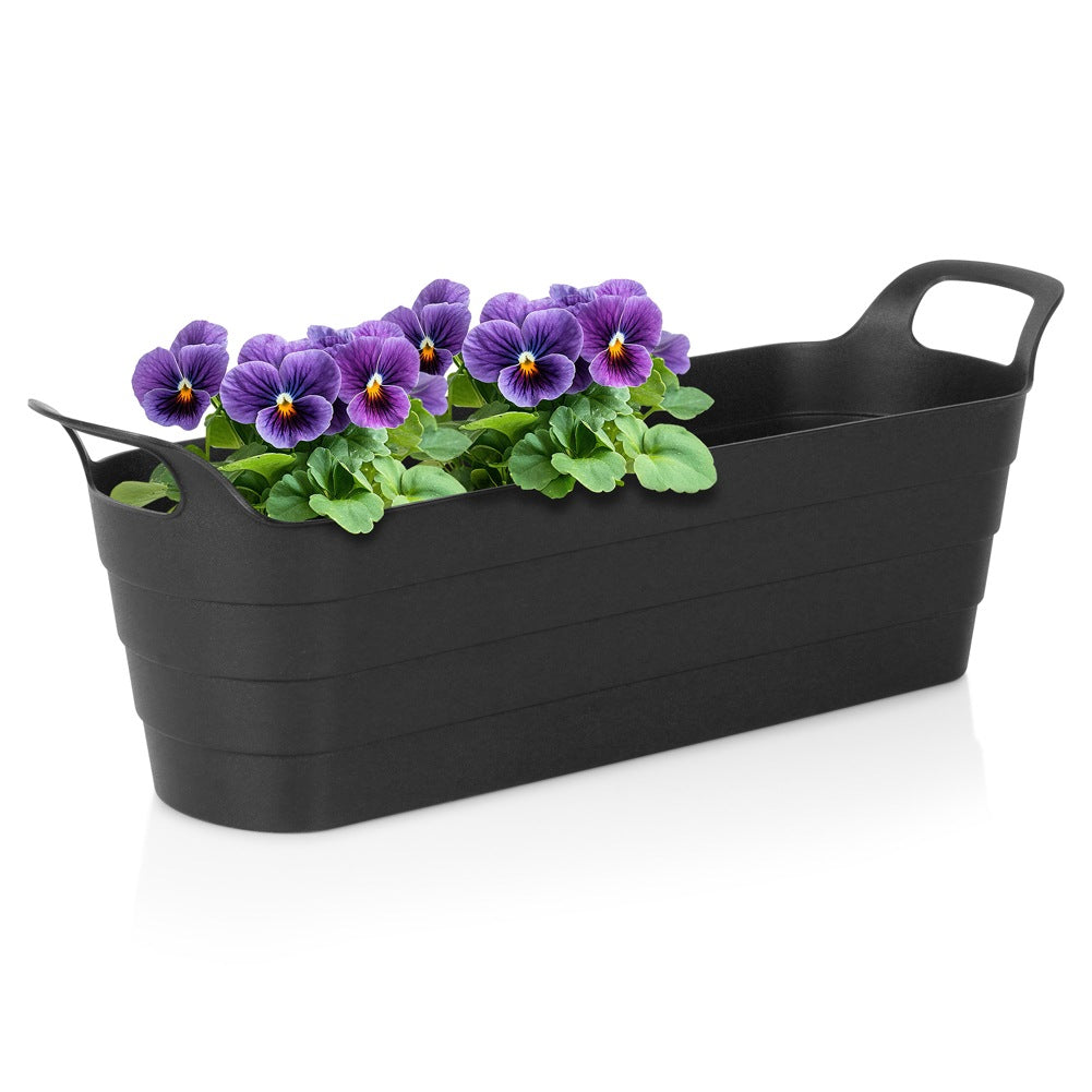 Plastic garden pot, black, oblong, 44.5 cm