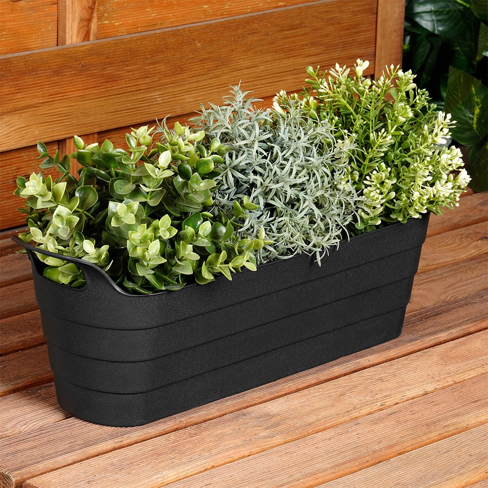 Plastic garden pot, black, oblong, 44.5 cm