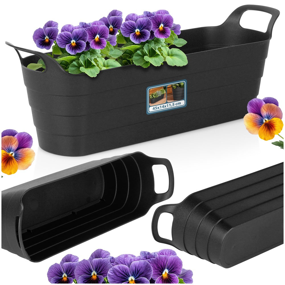 Plastic garden pot, black, oblong, 44.5 cm