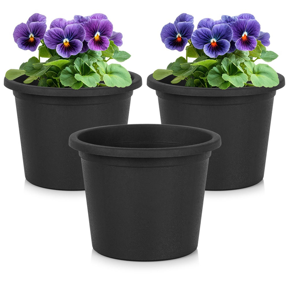 Plastic garden pot, black, round, 14.5 cm, 3 pcs.