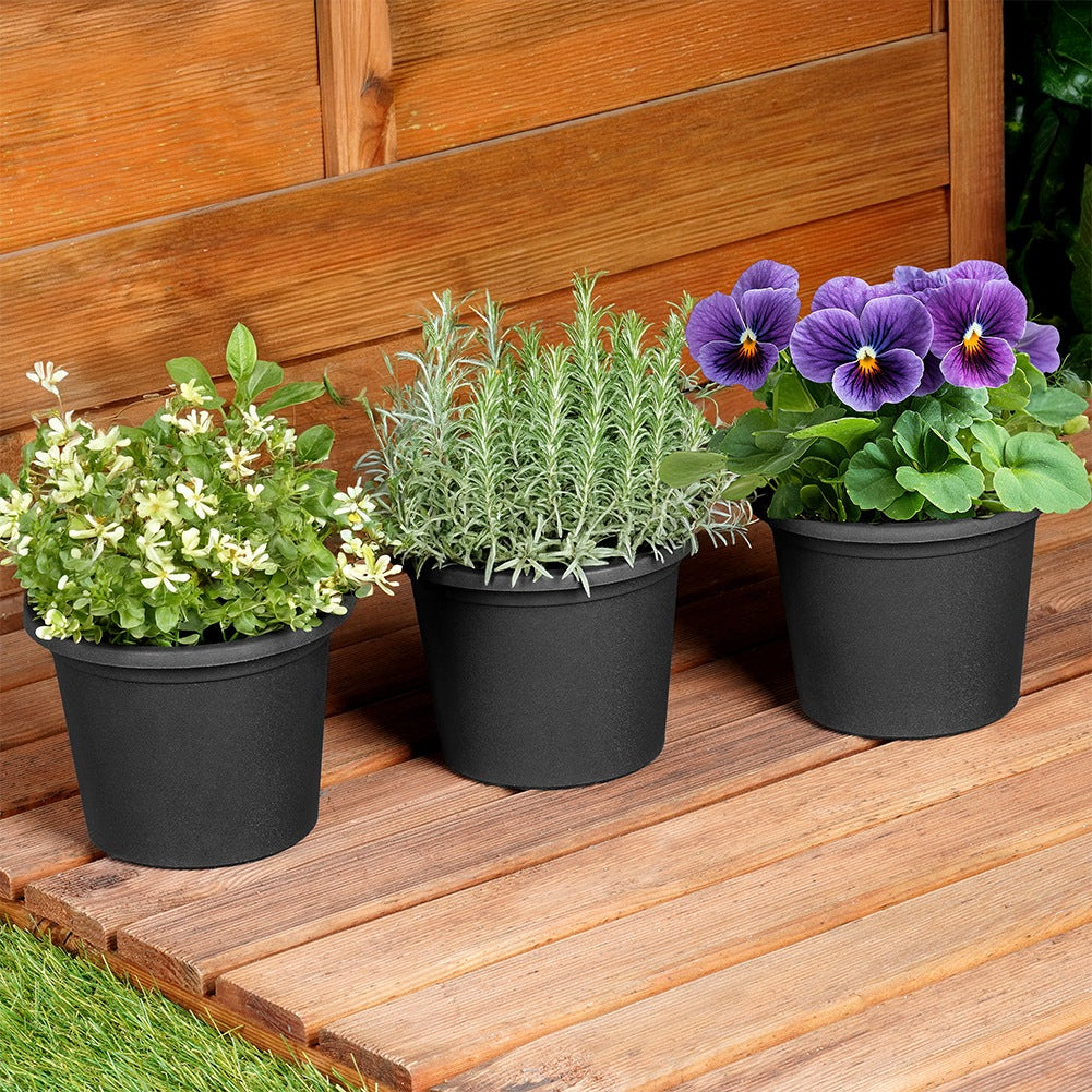 Plastic garden pot, black, round, 14.5 cm, 3 pcs.
