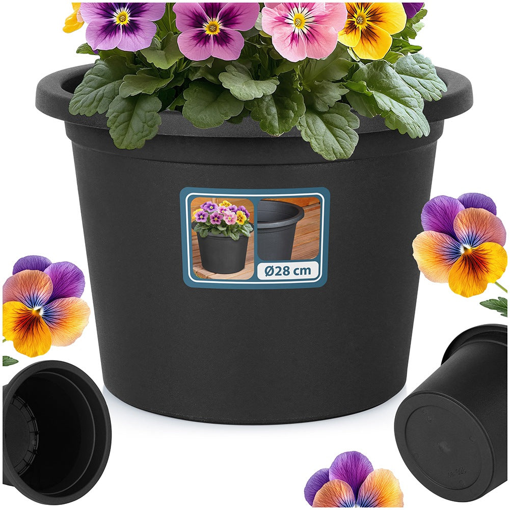 Plastic garden pot, black, round, 27.5 cm