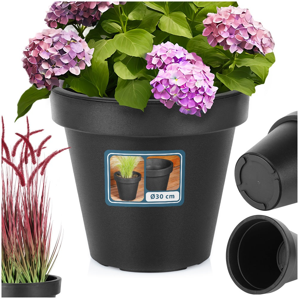 Plastic garden pot black round 29 cm