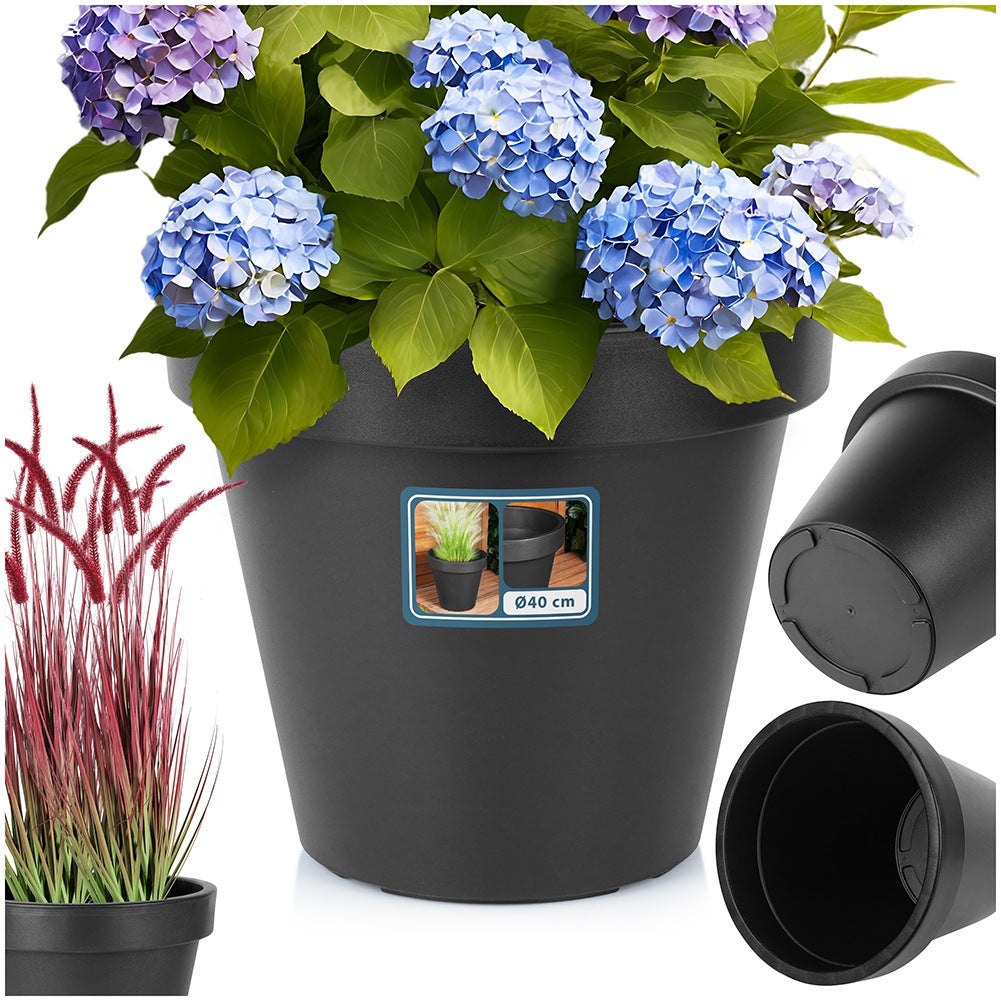 Plastic garden pot black round 39 cm