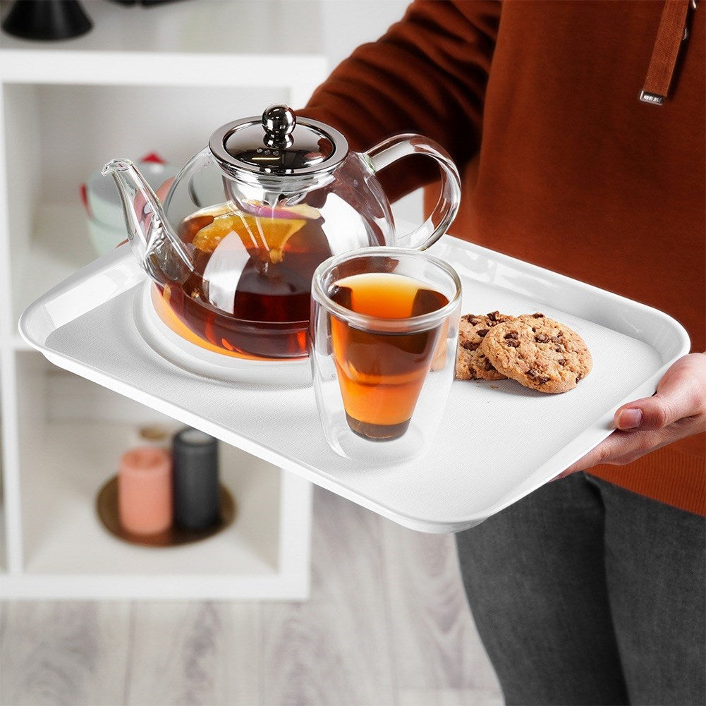 Plastic serving tray white 35.5x27 cm