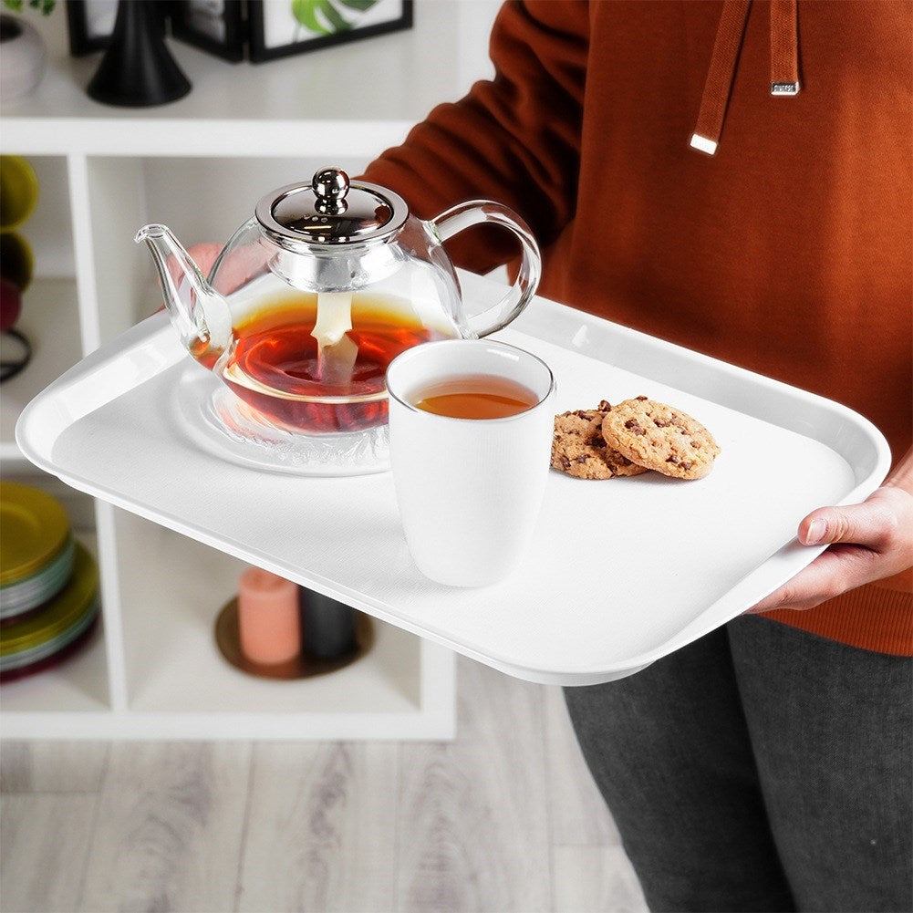 Plastic serving tray white 43.5x31.5 cm