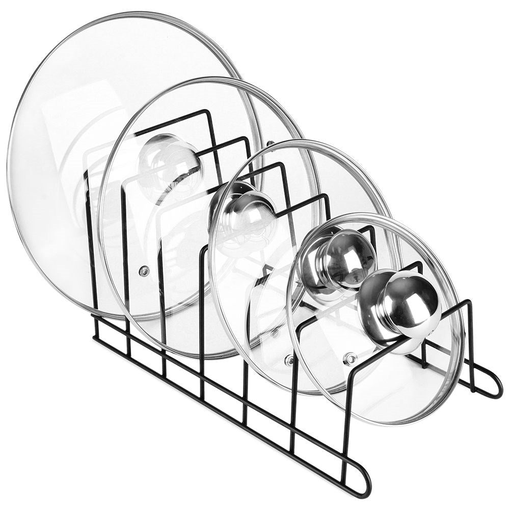 Plate organizer in black metal for easy storage