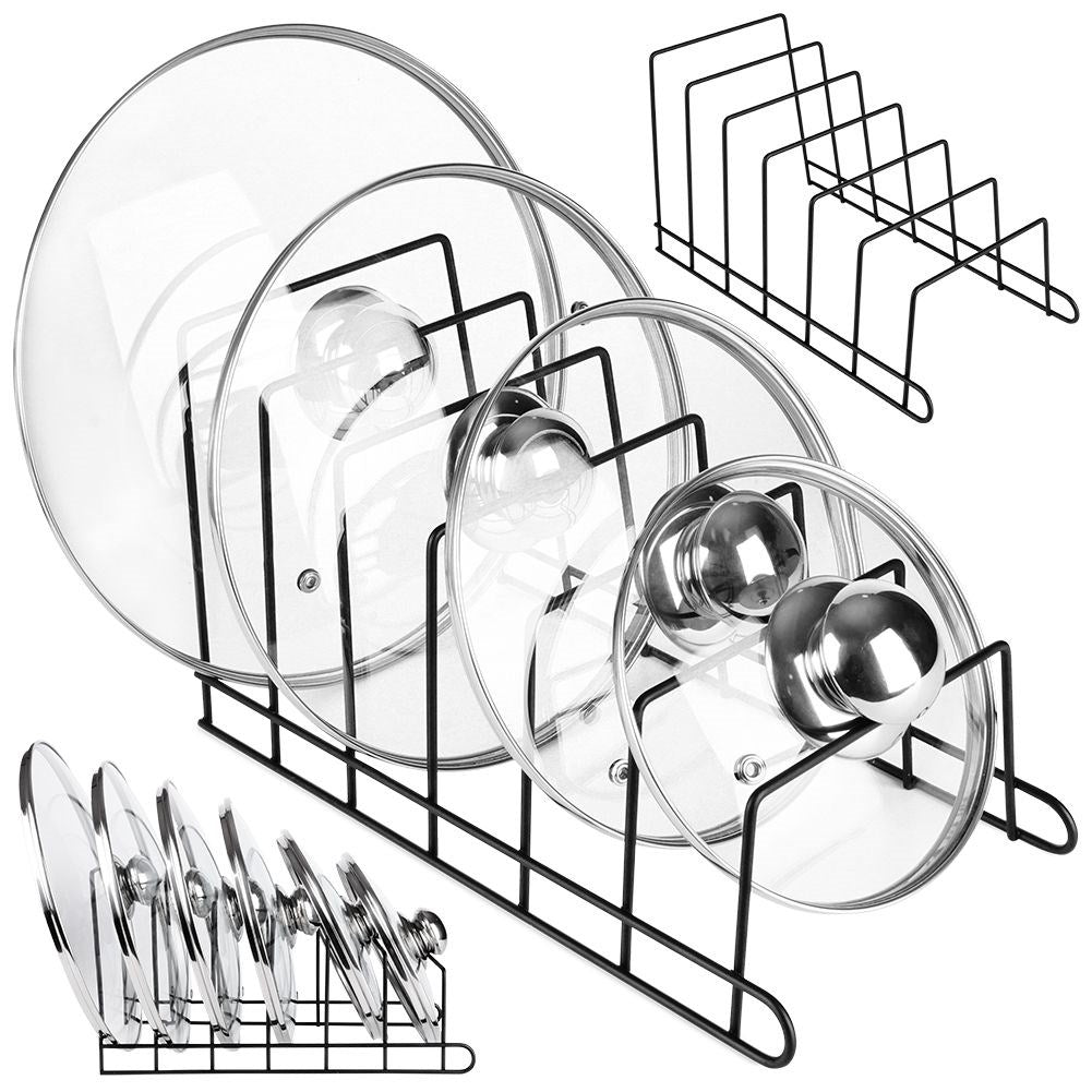 Plate organizer in black metal for easy storage