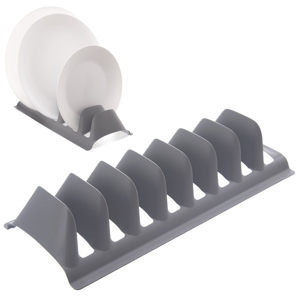 Plate organizer in gray plastic, holds 8 plates
