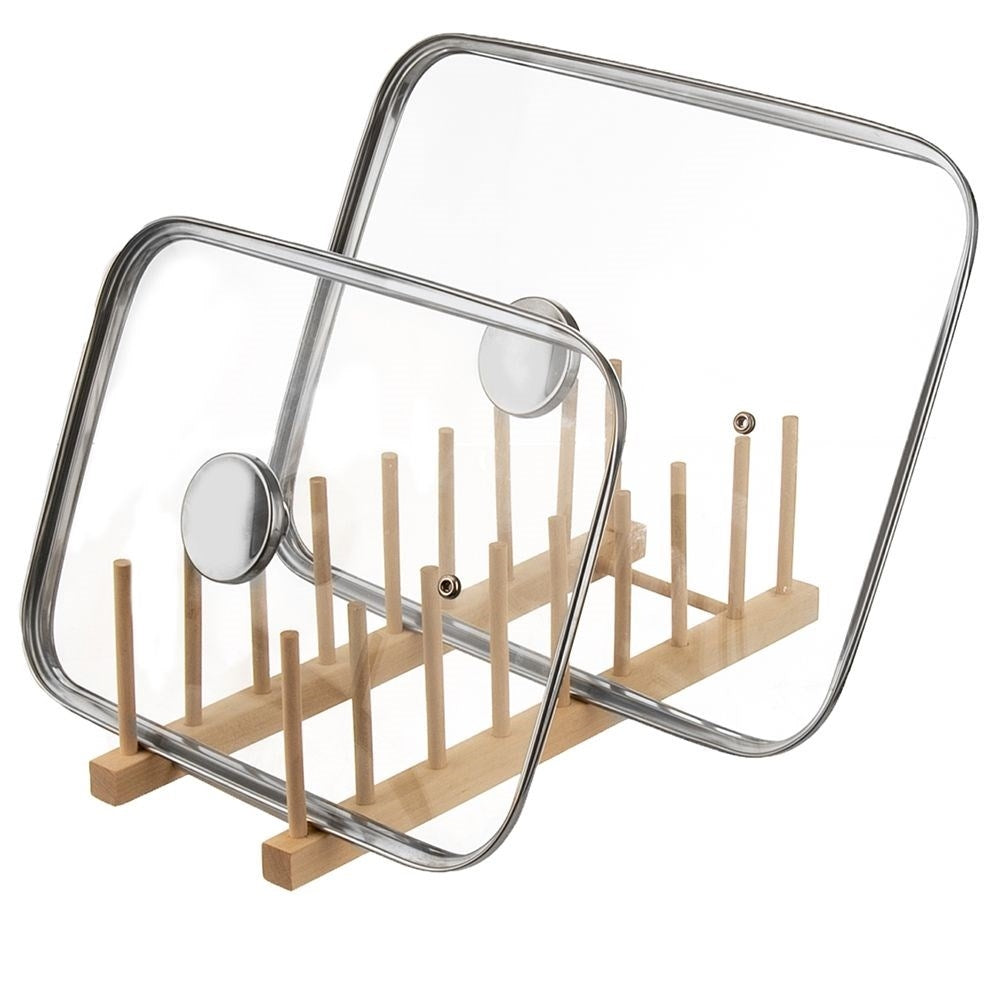 Plate organizer in natural wood for 8 plates