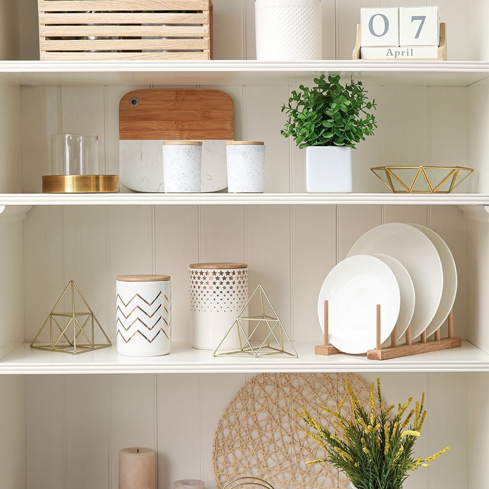Plate organizer in natural wood for 8 plates