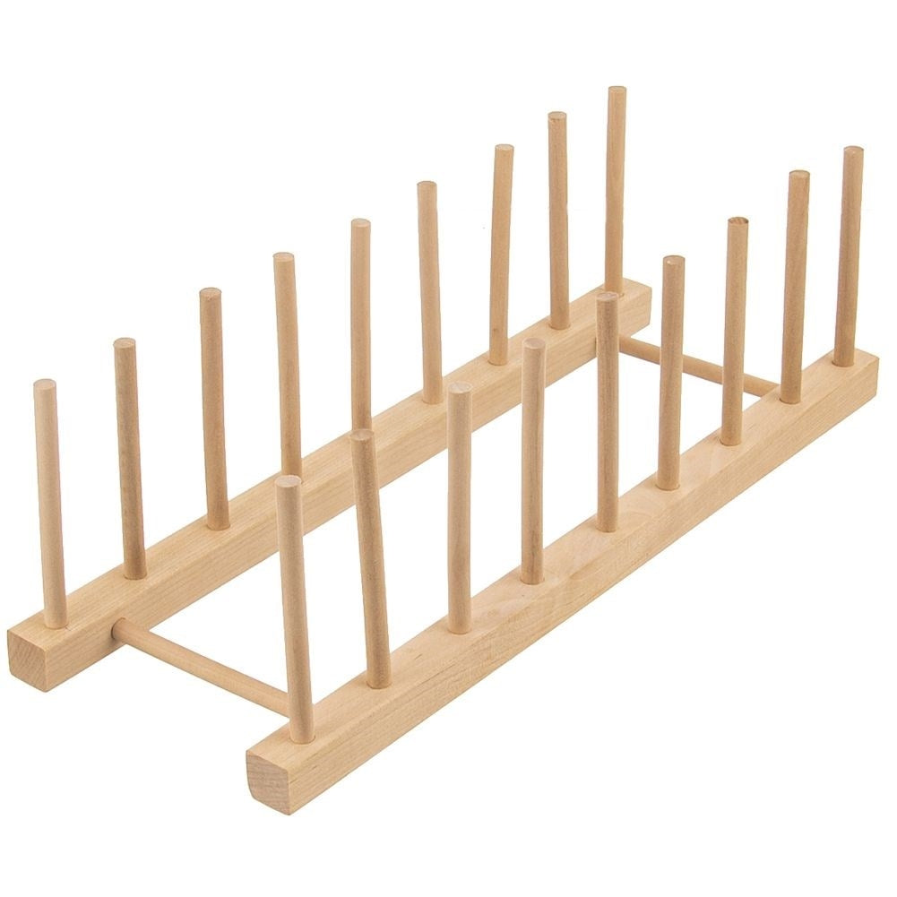 Plate organizer in natural wood for 8 plates