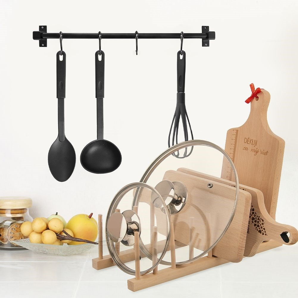 Plate organizer in natural wood for 8 plates