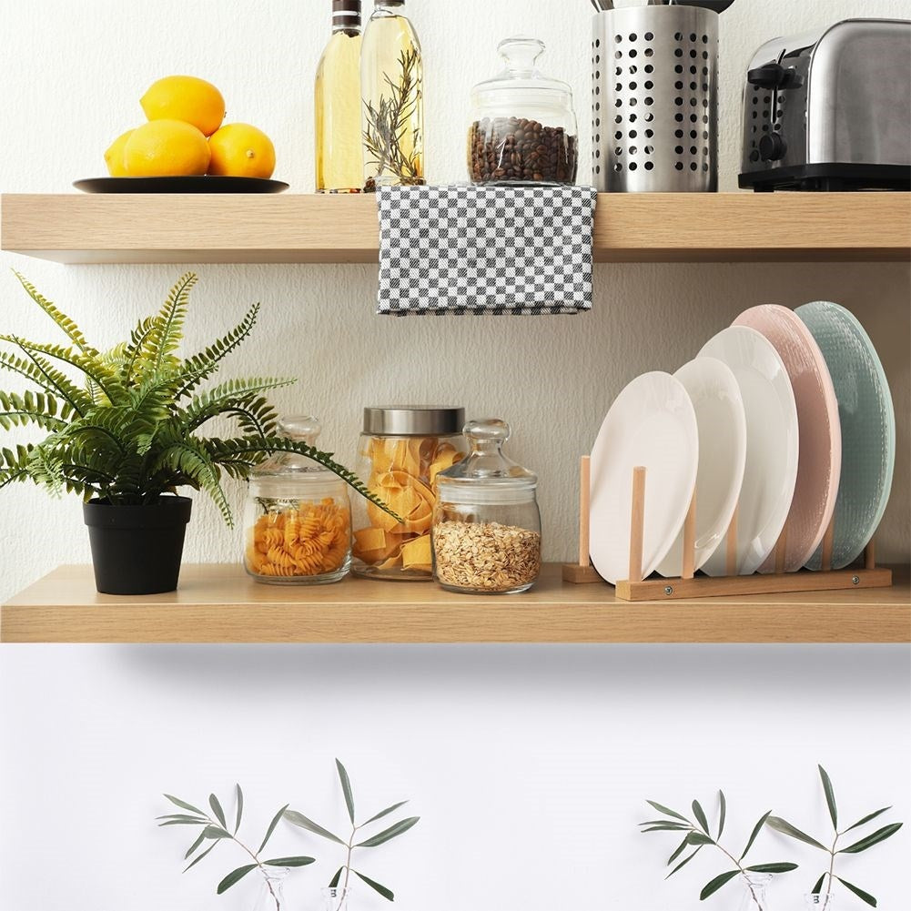 Plate organizer in natural wood for 8 plates