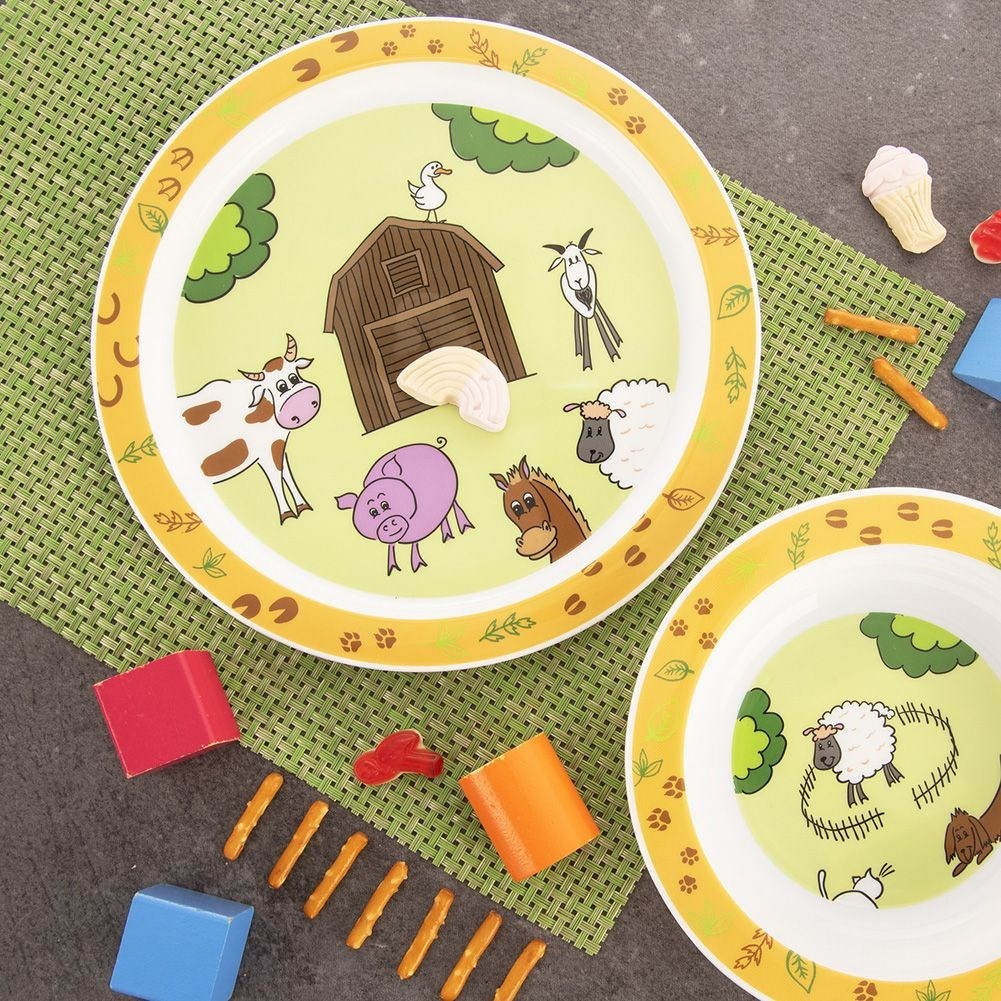 Plate with farmhouse motif, child-friendly and machine washable