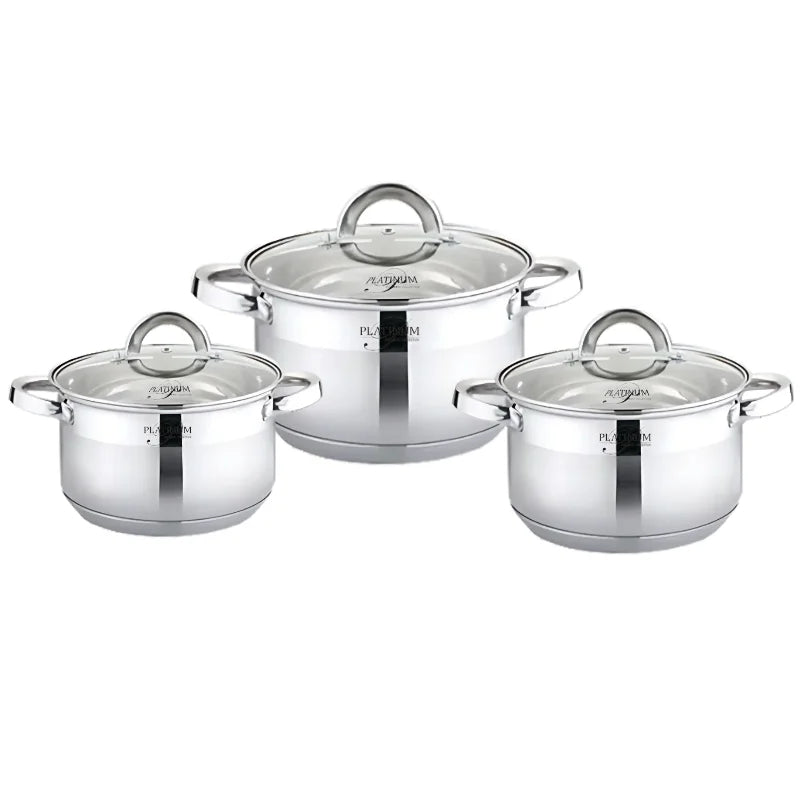 Platinum Cookware PL-10012: 6 Pieces S/S Cooking Pots -16/18/20cm