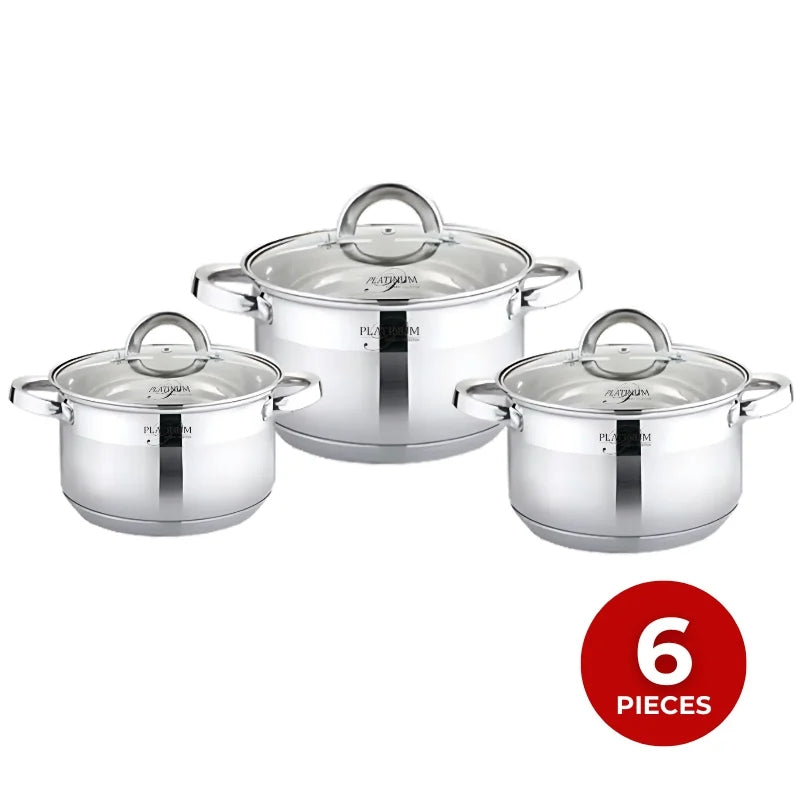 Platinum Cookware PL-10012: 6 Pieces S/S Cooking Pots -16/18/20cm
