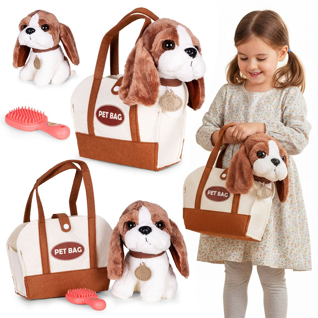 Plush Beagle Toy with Bag & Brush for Kids 3+