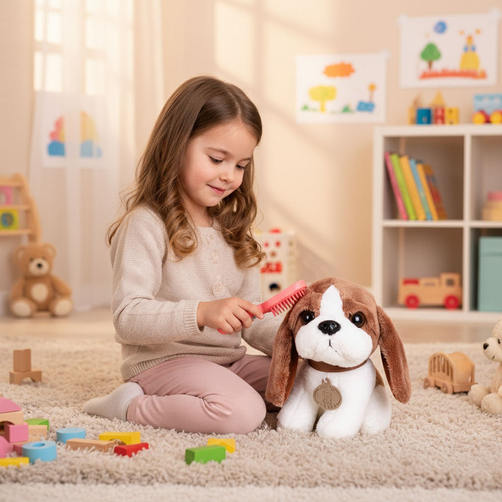 Plush Beagle Toy with Bag & Brush for Kids 3+