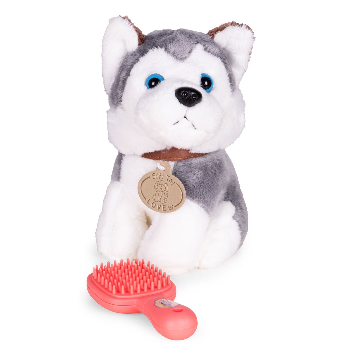 Plush Husky Toy with Bag & Brush for Kids 3+