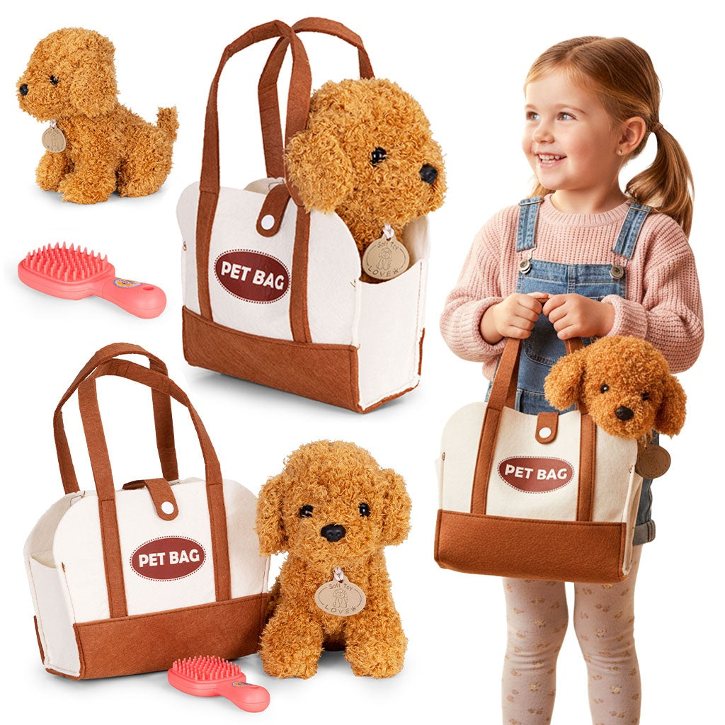 Plush Poodle Toy with Bag & Brush for Kids 3+