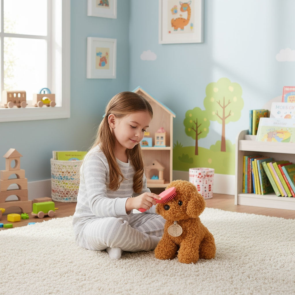 Plush Poodle Toy with Bag & Brush for Kids 3+