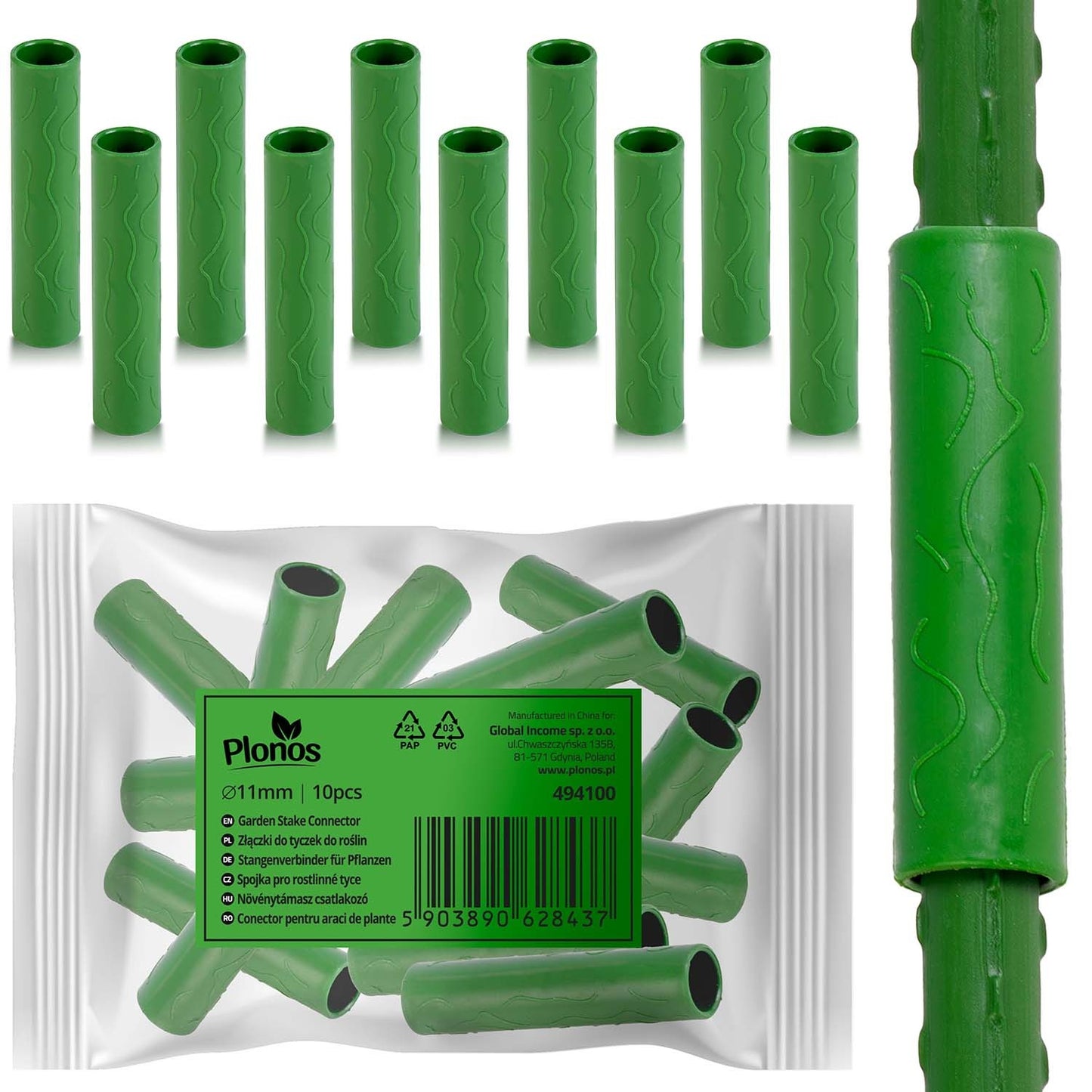 Pole connectors 11mm Plonos PL-941 green 10pcs