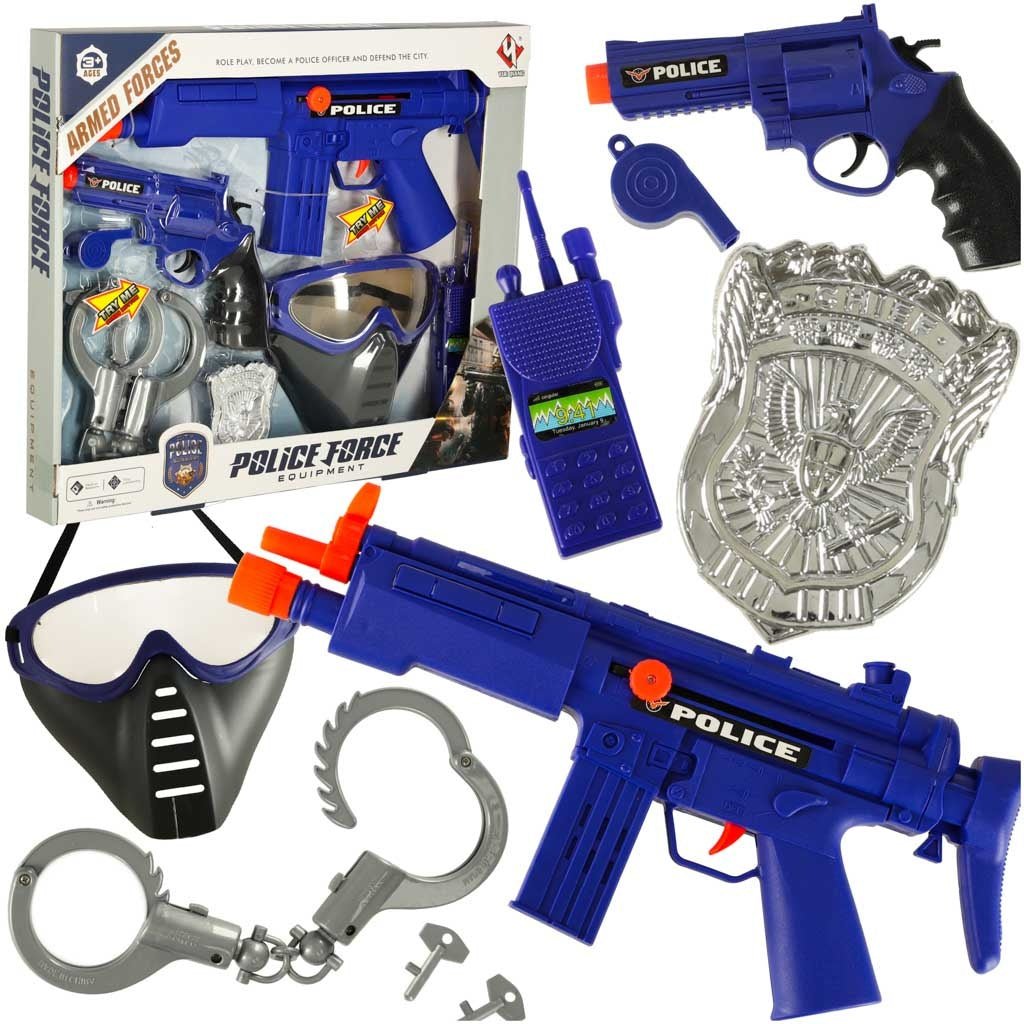 Police set pistol rifle mask handcuffs
