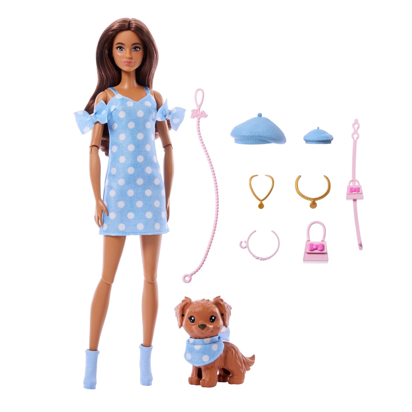 Barbie Doll & Dog Set, Matching Polka Dot Outfits
