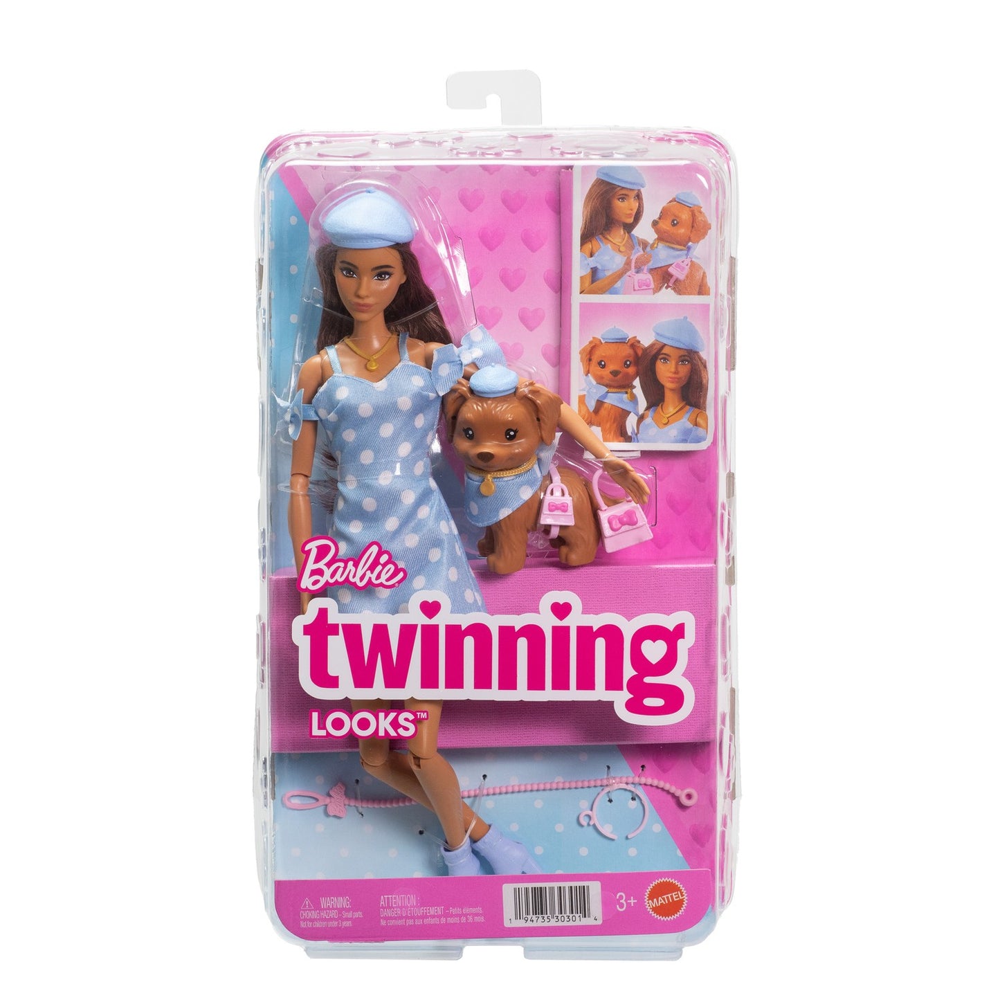 Barbie Doll & Dog Set, Matching Polka Dot Outfits