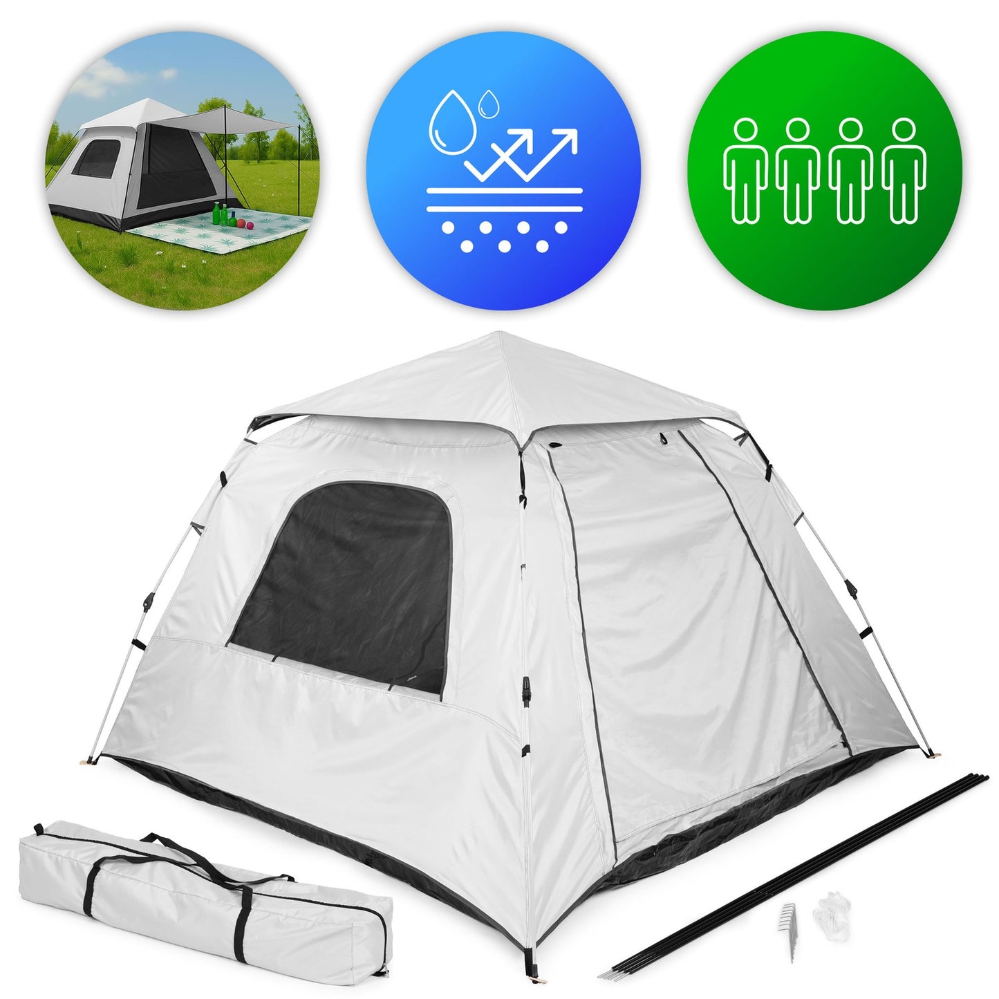 Pop-Up Camping Tent for 4 People Igloo 1500 mm Waterproof MultiGarden