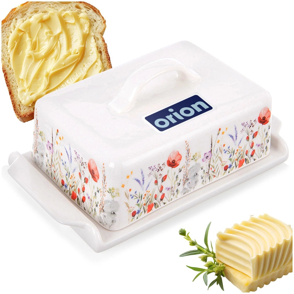 Porcelain Butter Dish with Lid, White, 20 x 11.5 cm
