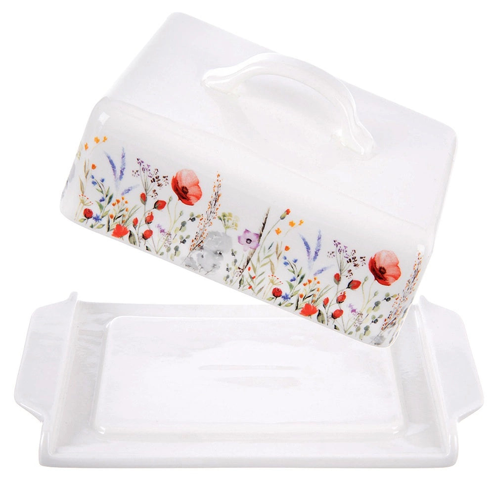 Porcelain Butter Dish with Lid, White, 20 x 11.5 cm