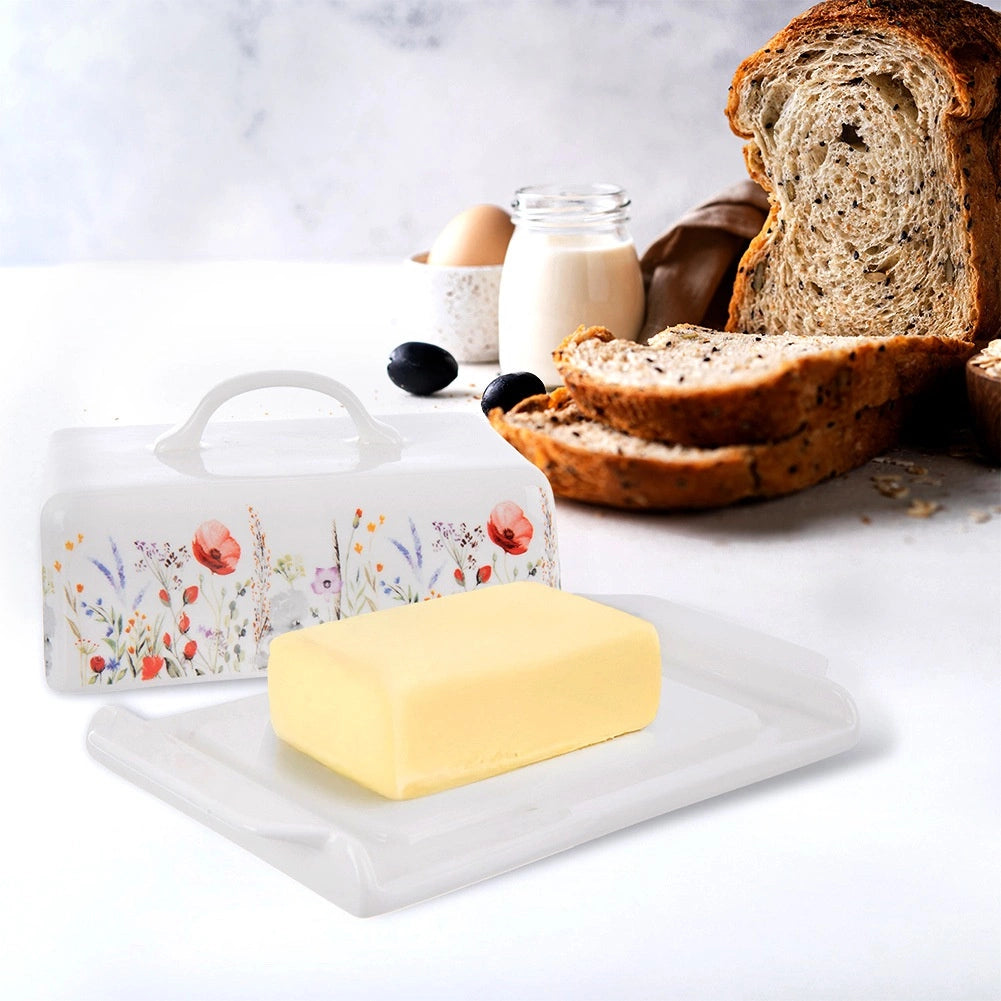 Porcelain Butter Dish with Lid, White, 20 x 11.5 cm